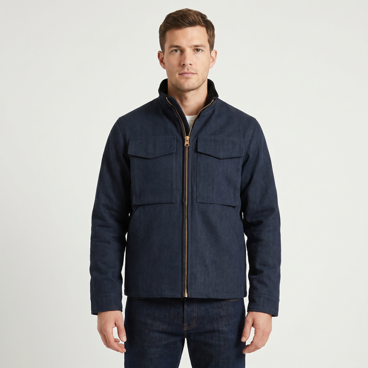 Men's Corduroy Field Jacket Contrast Trim Four Pocket Zip Up Casual Coat