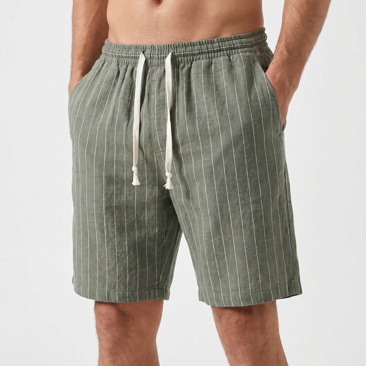 Men's Linen Stripe Shorts Drawstring Elastic Waist Relaxed Fit Casual Beach
