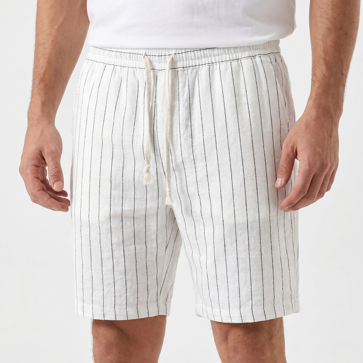 Men's Linen Stripe Shorts Drawstring Elastic Waist Relaxed Fit Casual Beach