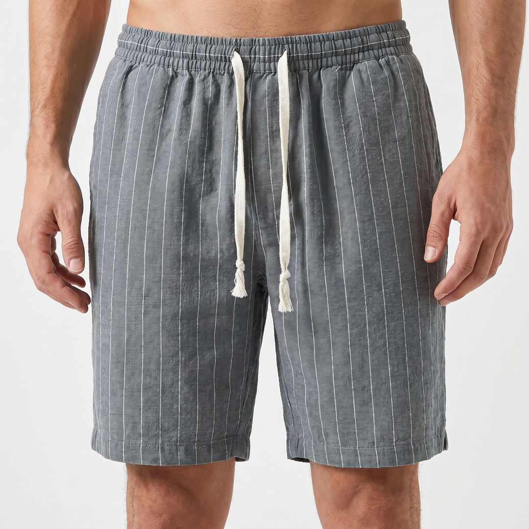 Men's Linen Stripe Shorts Drawstring Elastic Waist Relaxed Fit Casual Beach