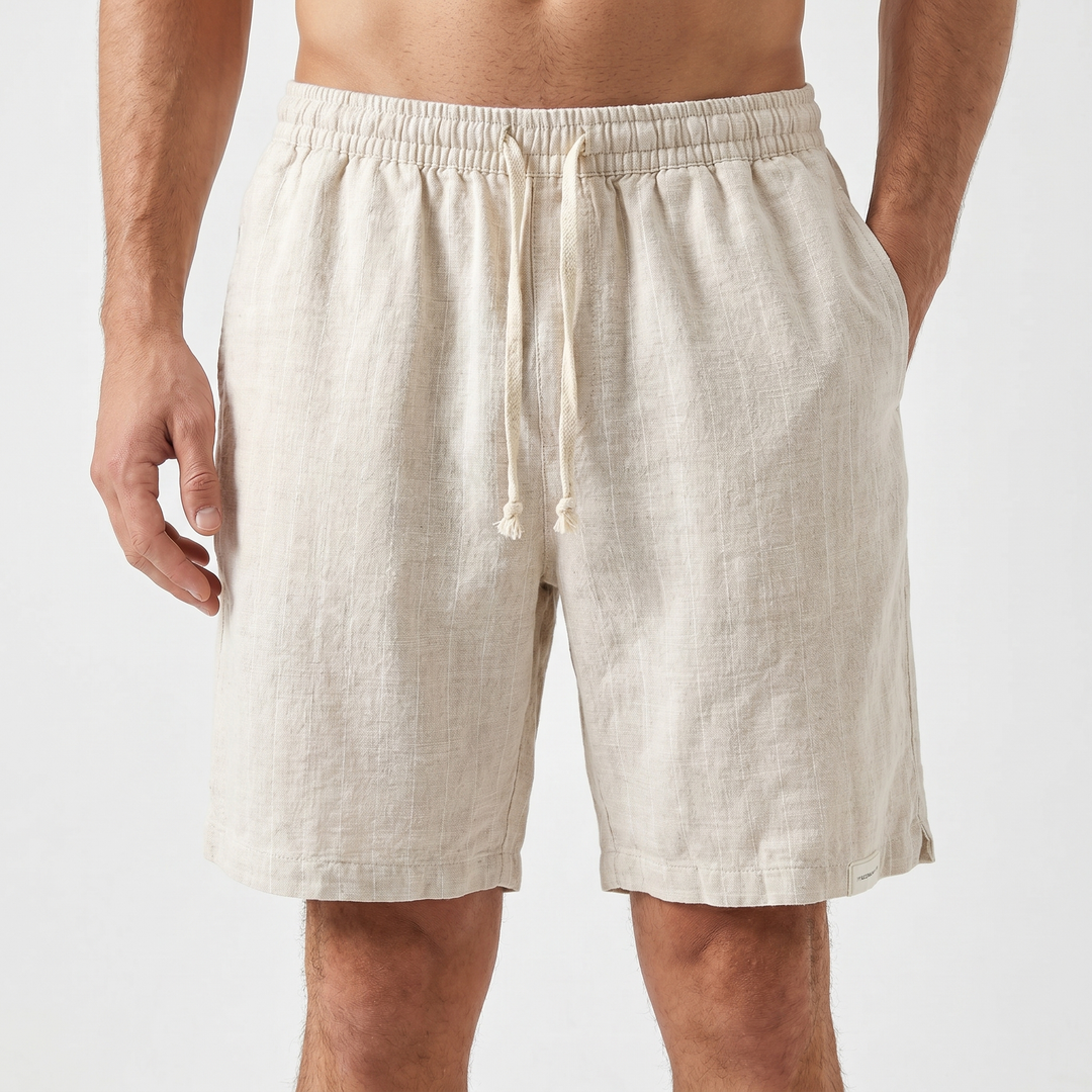 Men's Linen Stripe Shorts Drawstring Elastic Waist Relaxed Fit Casual Beach