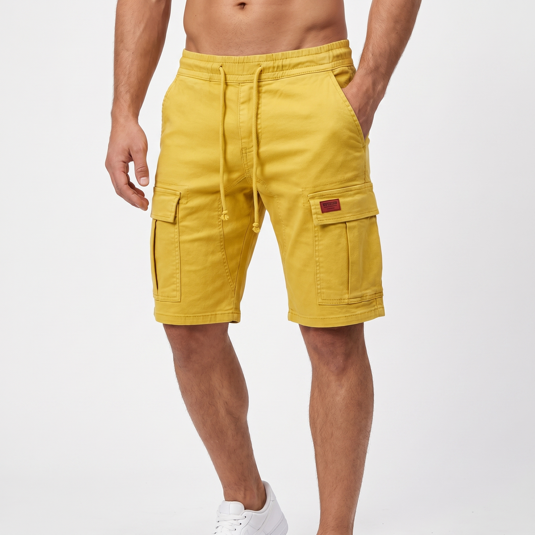 Men's Cotton Cargo Shorts Elasticated Drawstring Waist Multi-Pocket Casual
