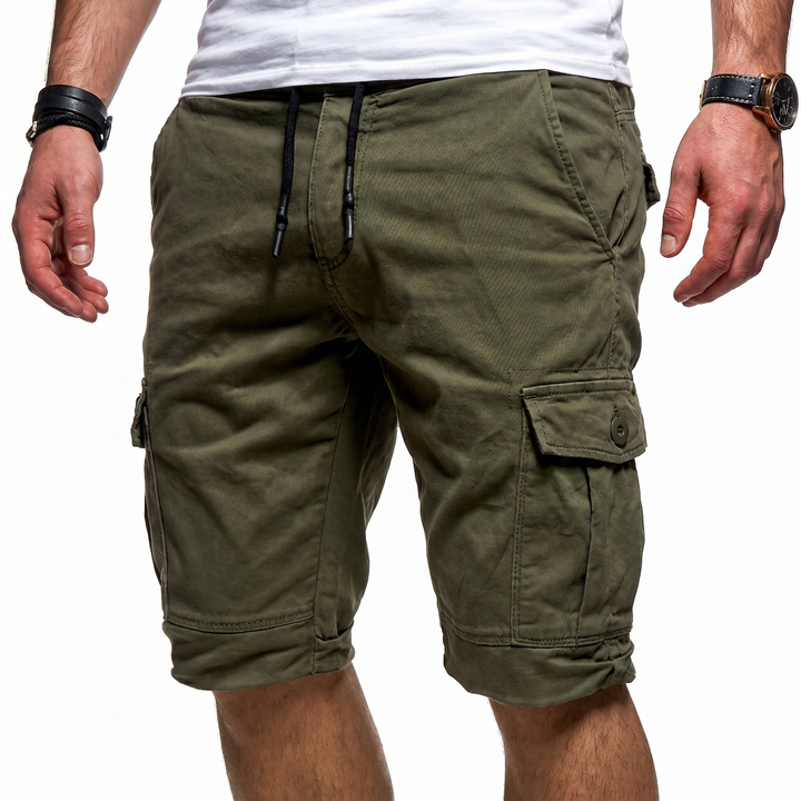 Men's Cargo Shorts Zip Pockets Elasticated Drawstring Waist Banded Hem Casual