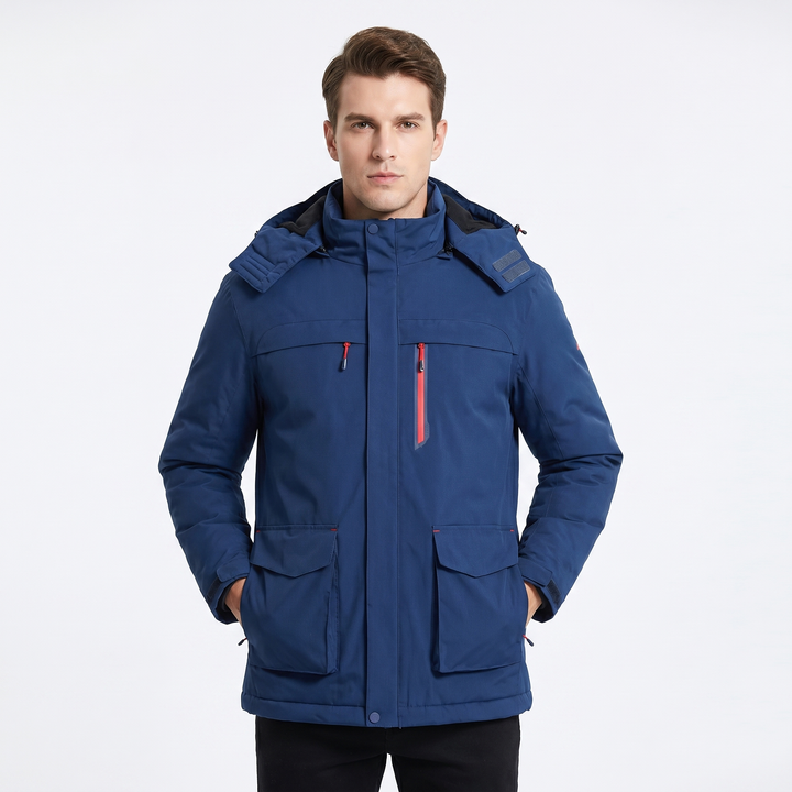 Unisex USB Heated Jacket Hooded Electric Heating Winter Coat Multi-Pocket Outdoor