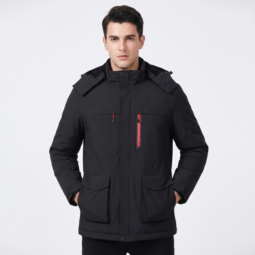 Unisex USB Heated Jacket Hooded Electric Heating Winter Coat Multi-Pocket Outdoor