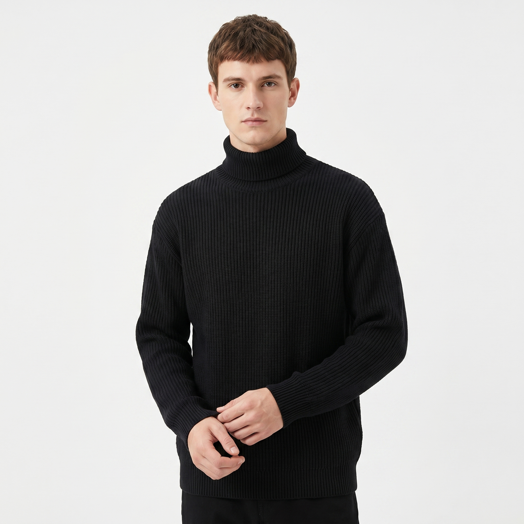 Men's Ribbed Turtleneck Sweater Slim Fit Roll Neck Knit Pullover Winter Jumper
