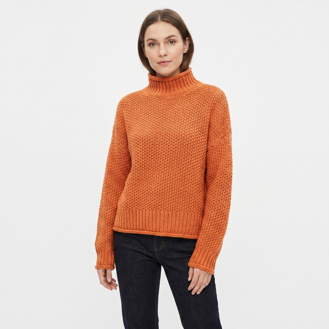 Women's Chunky Knit Mock Neck Sweater Oversized Waffle Stitch Pullover Jumper