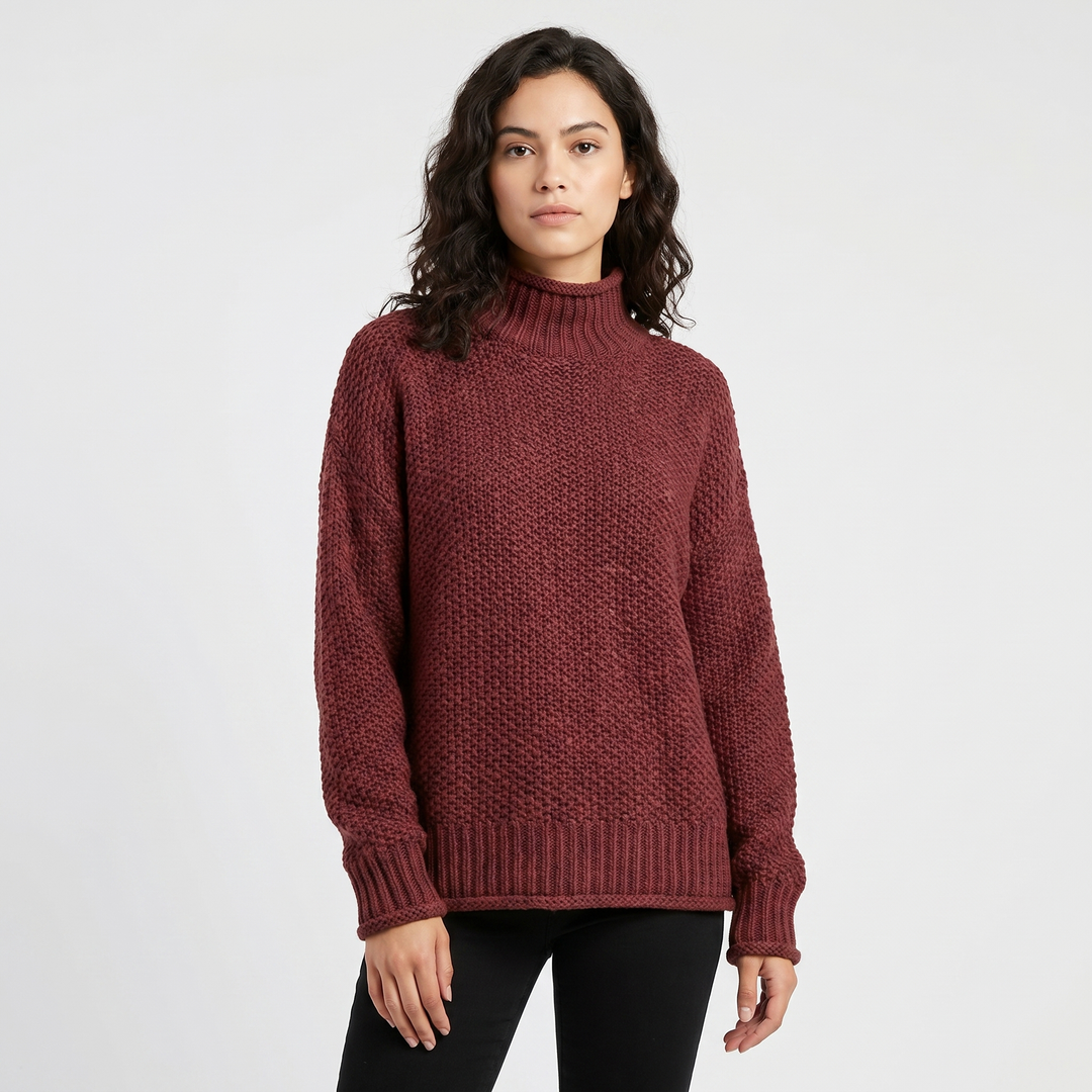 Women's Chunky Knit Mock Neck Sweater Oversized Waffle Stitch Pullover Jumper
