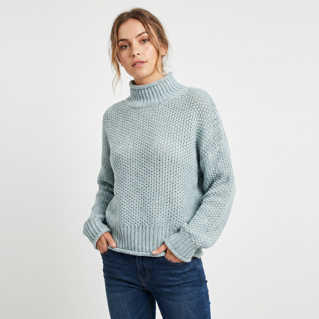 Women's Chunky Knit Mock Neck Sweater Oversized Waffle Stitch Pullover Jumper