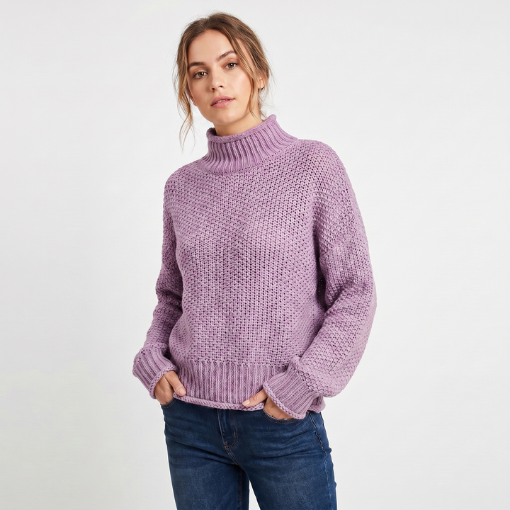 Women's Chunky Knit Mock Neck Sweater Oversized Waffle Stitch Pullover Jumper