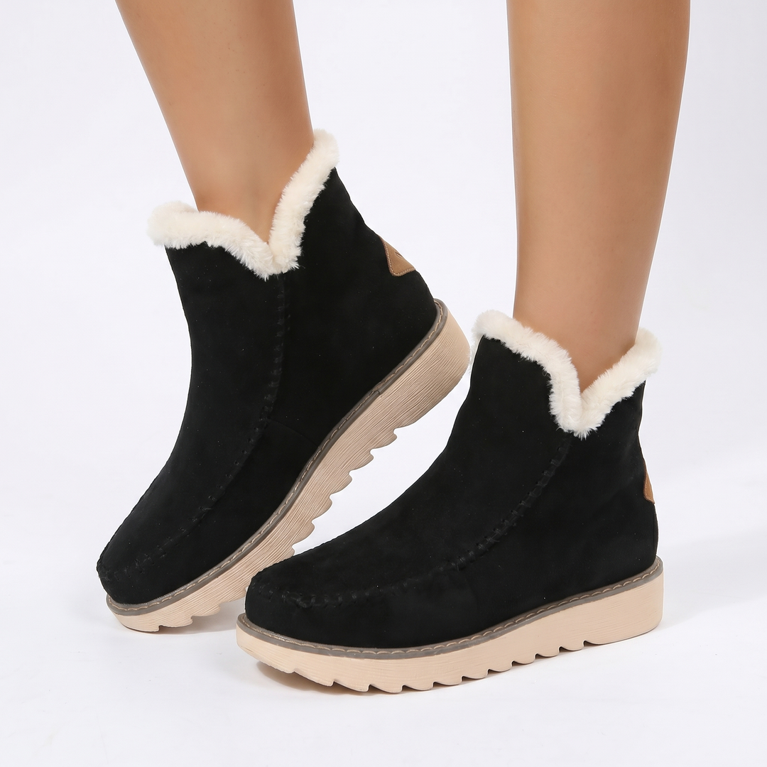 Women's Suede Ankle Snow Boots Sherpa Lined Slip On Platform Winter Booties