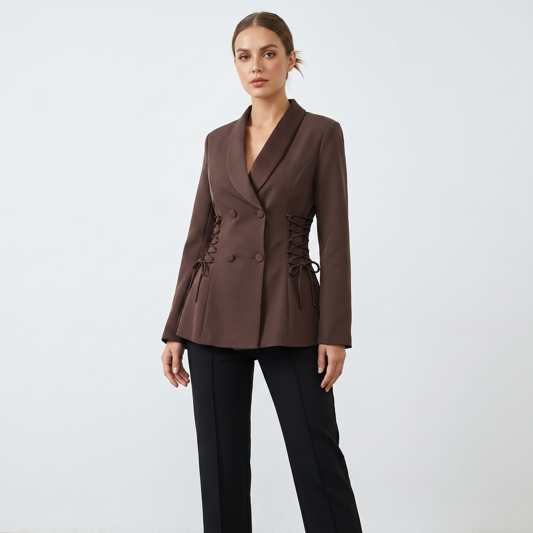 Women's Double Breasted Blazer Corset Lace Up Side Shawl Lapel Peplum Jacket