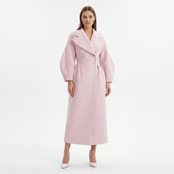 Women's Longline Wrap Coat Oversized Notch Lapel Balloon Sleeve Maxi Occasion