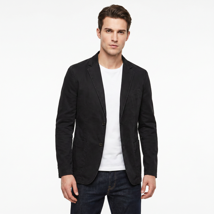 Men's Washed Cotton Casual Blazer Unstructured Notch Lapel Two Button Smart Jacket