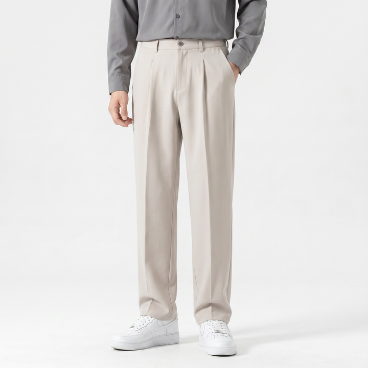 Men's Wide Leg Pleated Trousers Relaxed Fit Straight Leg Smart Casual Suit Pants