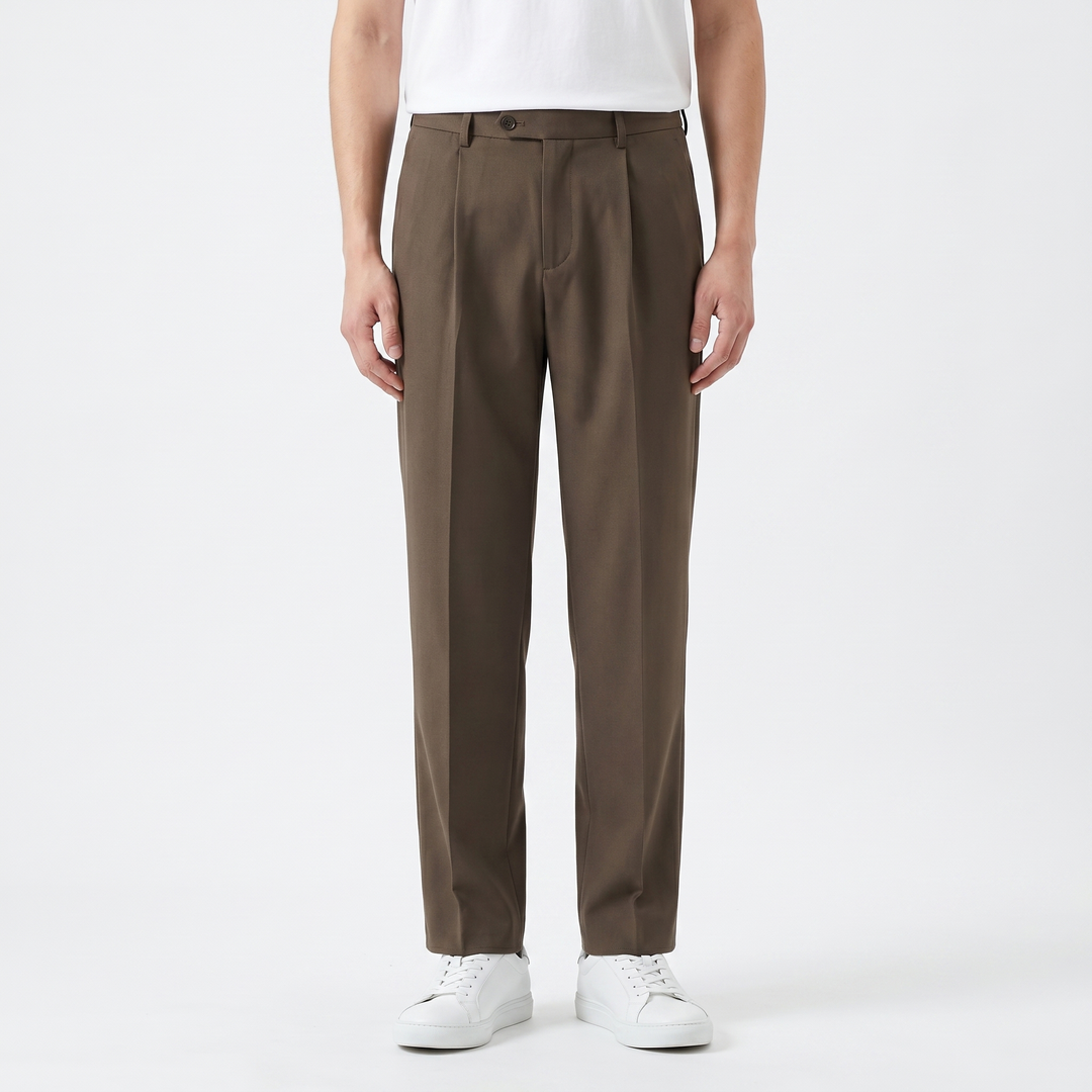 Men's Wide Leg Pleated Trousers Relaxed Fit Straight Leg Smart Casual Suit Pants