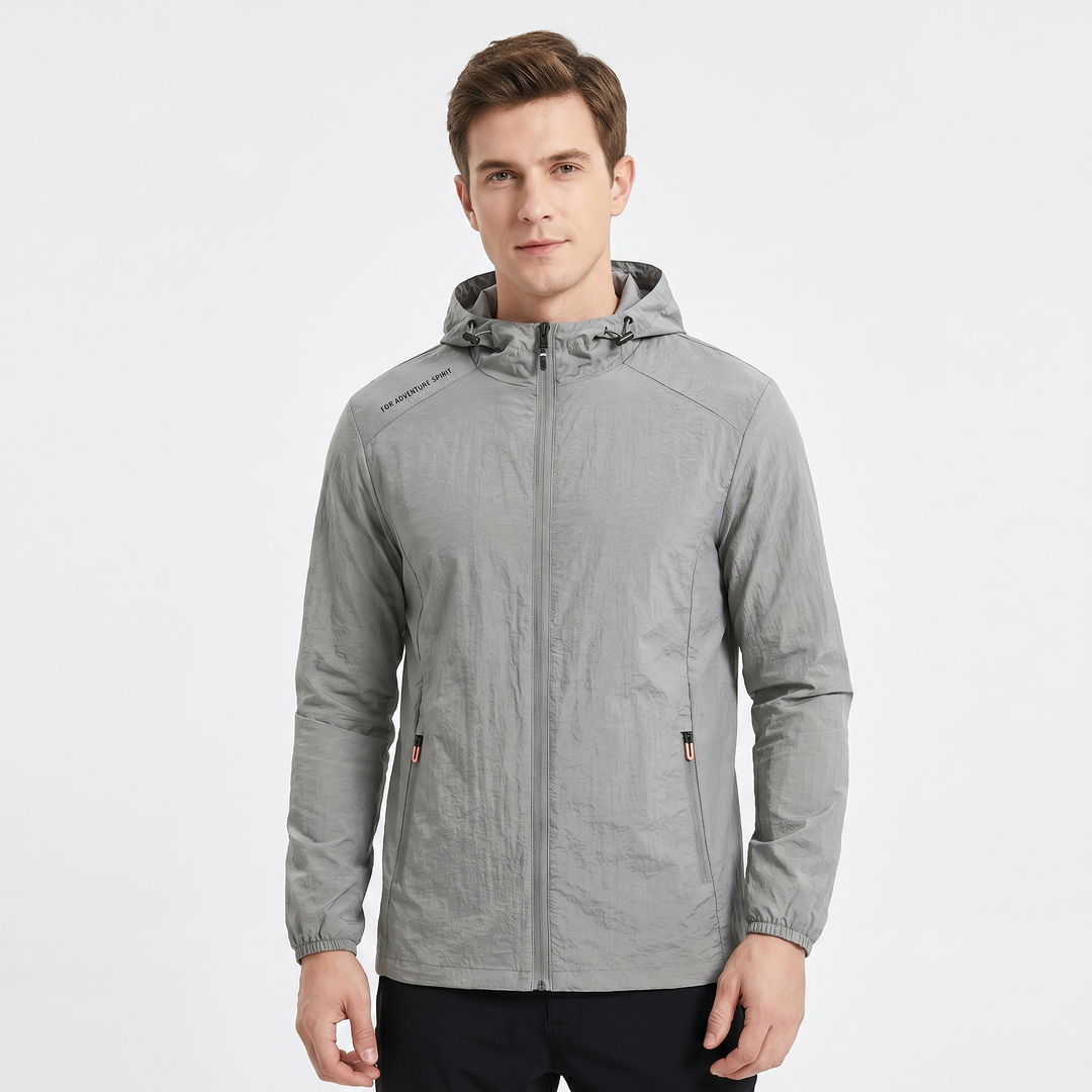 Men's Lightweight Hooded Windbreaker Jacket Full Zip Packable Outdoor Shell Coat