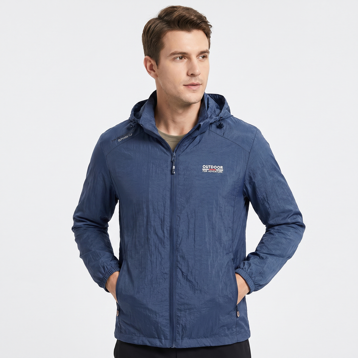 Men's Lightweight Hooded Windbreaker Jacket Full Zip Packable Outdoor Shell Coat