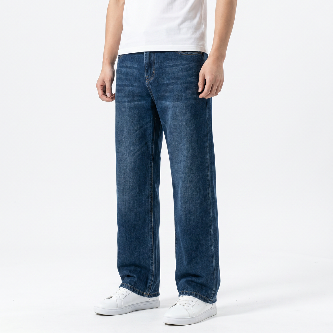 Men's Wide Leg Baggy Jeans Relaxed Fit Straight Leg Washed Denim Casual Trousers