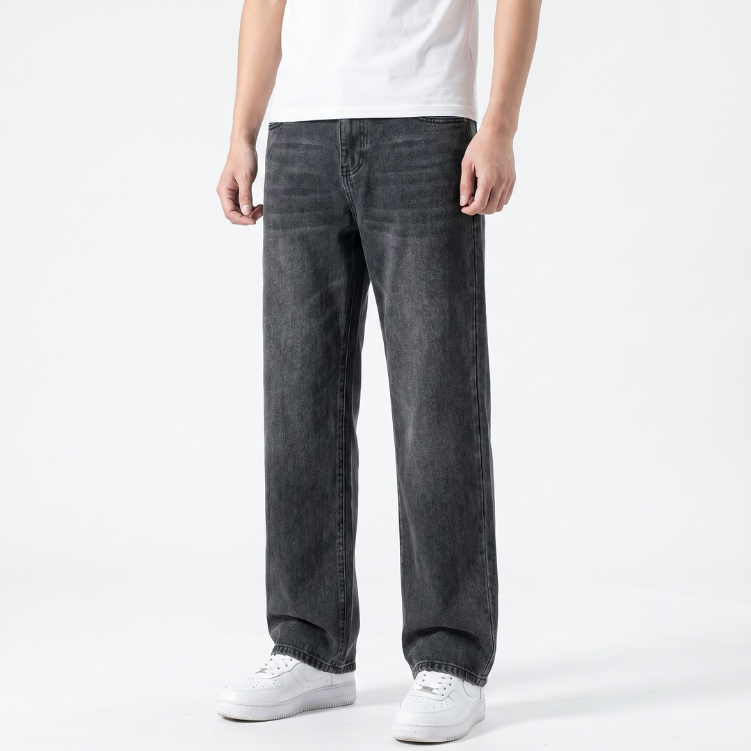 Men's Wide Leg Baggy Jeans Relaxed Fit Straight Leg Washed Denim Casual Trousers