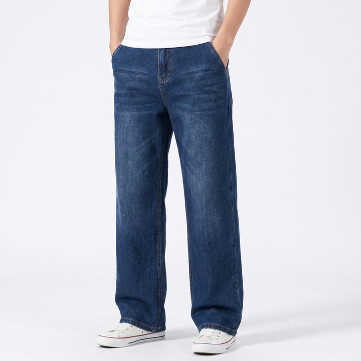 Men's Wide Leg Baggy Jeans Relaxed Fit Straight Leg Washed Denim Casual Trousers