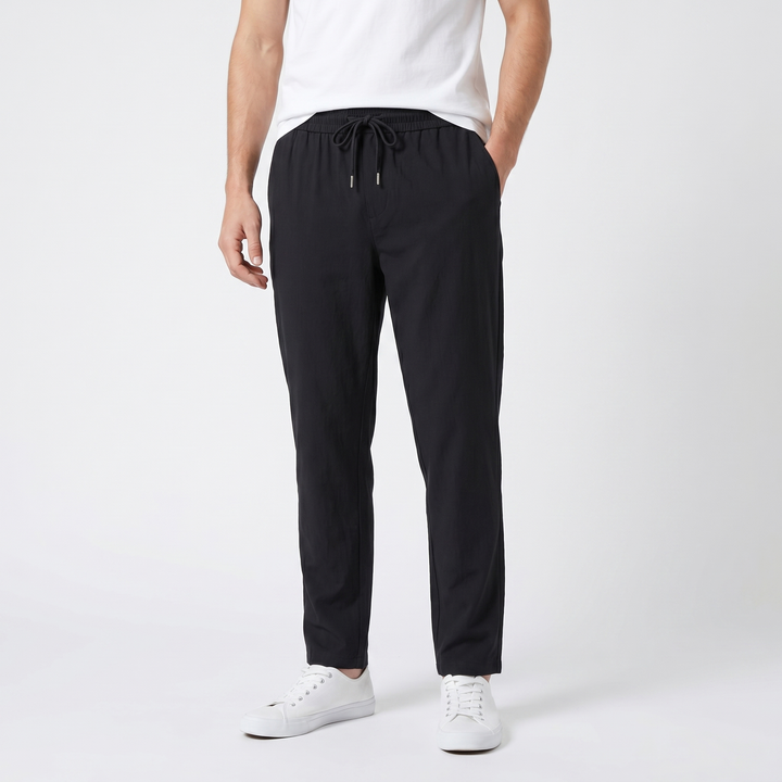 Men's Smart Jogger Trousers Slim Straight Drawstring Waist Stretch Casual Pants
