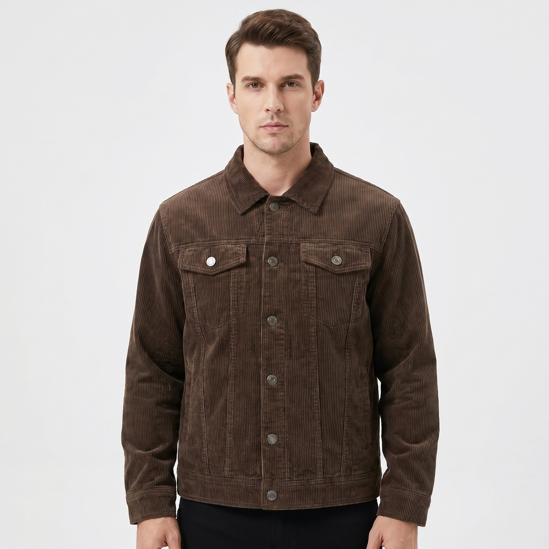Men's Corduroy Trucker Jacket Button Front Lined Chest Pocket Casual Overshirt Coat