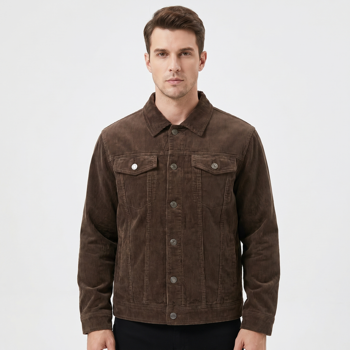 Men's Corduroy Trucker Jacket Button Front Lined Chest Pocket Casual Overshirt Coat