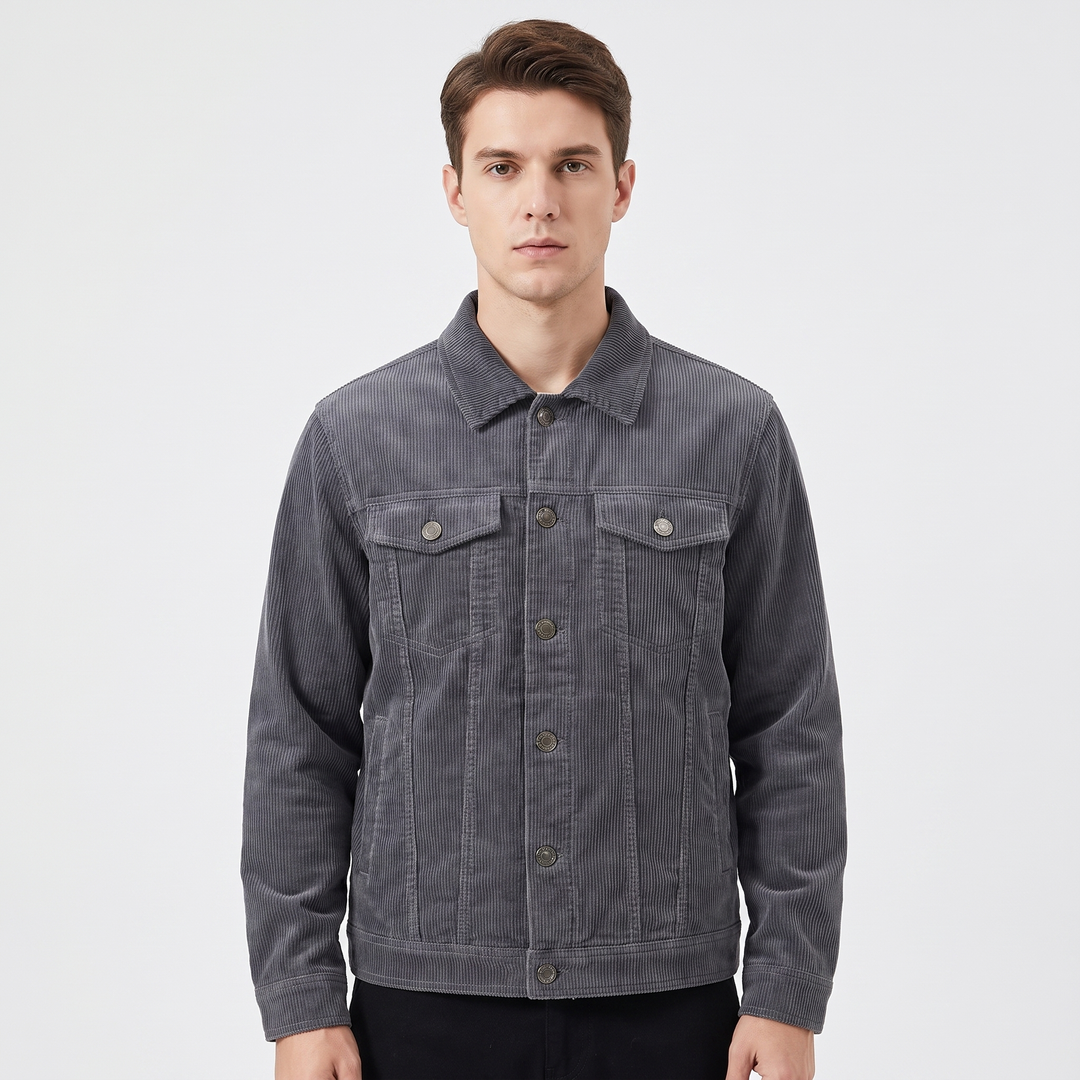 Men's Corduroy Trucker Jacket Button Front Lined Chest Pocket Casual Overshirt Coat