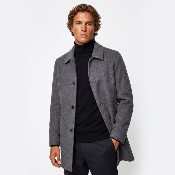 Men's Wool Blend Overcoat Single Breasted Mid Length Smart Winter Coat Casual