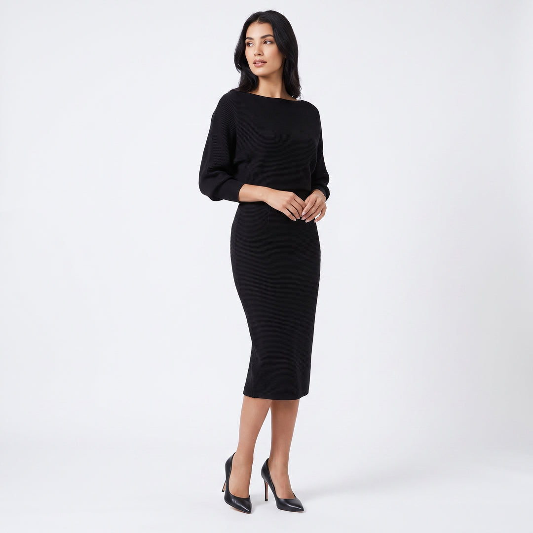 Women's Knit Batwing Sleeve Bodycon Midi Dress Cowl Neck Fitted Sweater Dress