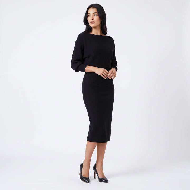 Women's Knit Batwing Sleeve Bodycon Midi Dress Cowl Neck Fitted Sweater Dress