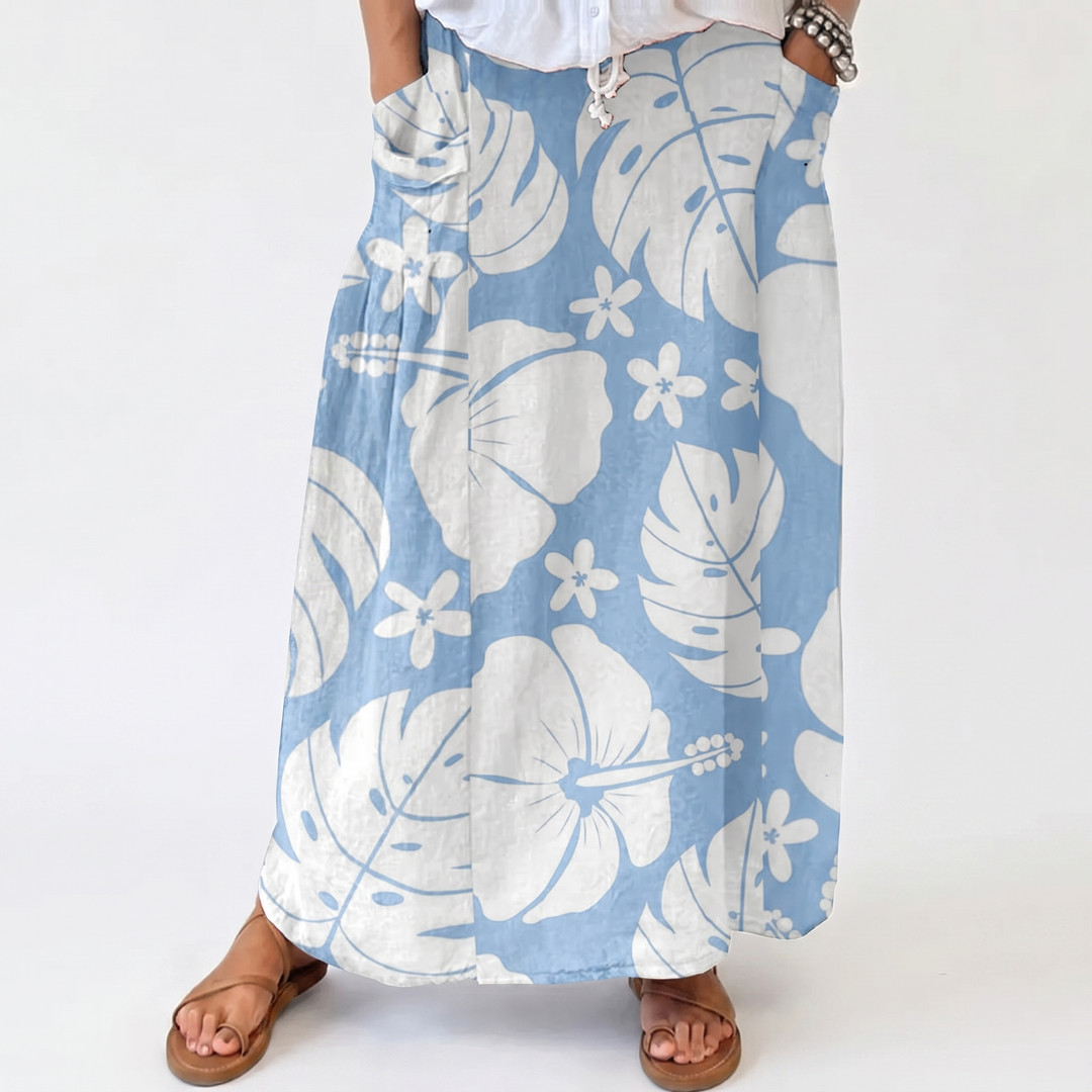Women's Maxi Skirt Tropical Print Elastic Waist Pockets Beach Boho