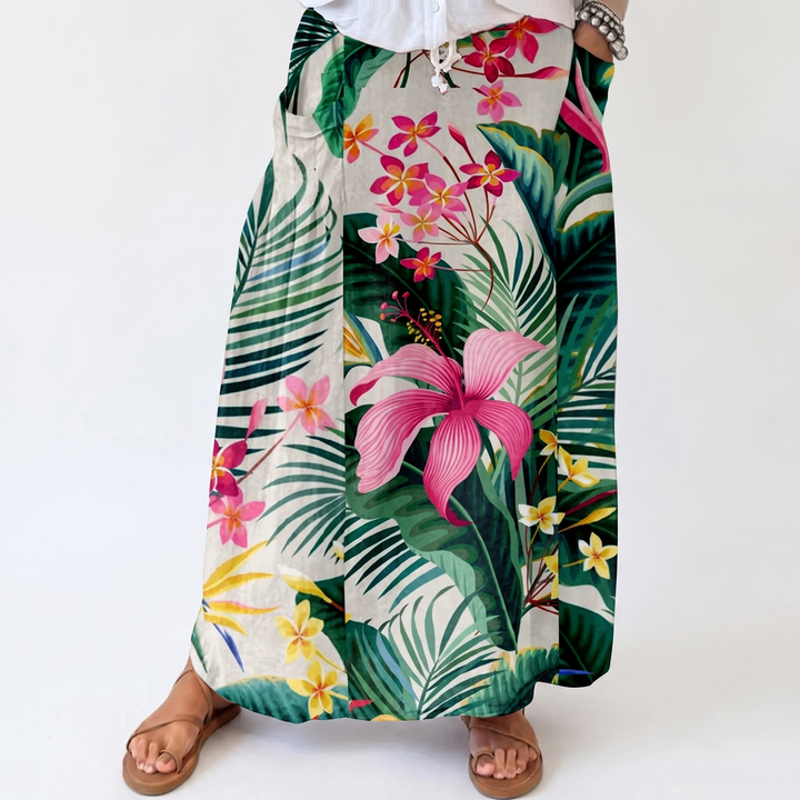 Women's Maxi Skirt Tropical Print Elastic Waist Pockets Beach Boho