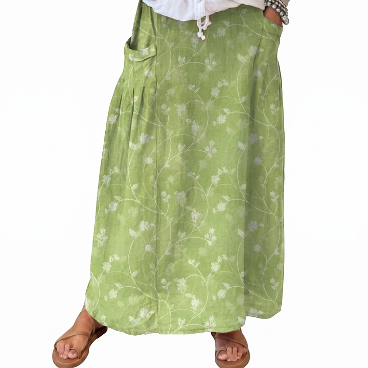 Women's Maxi Skirt Tropical Print Elastic Waist Pockets Beach Boho