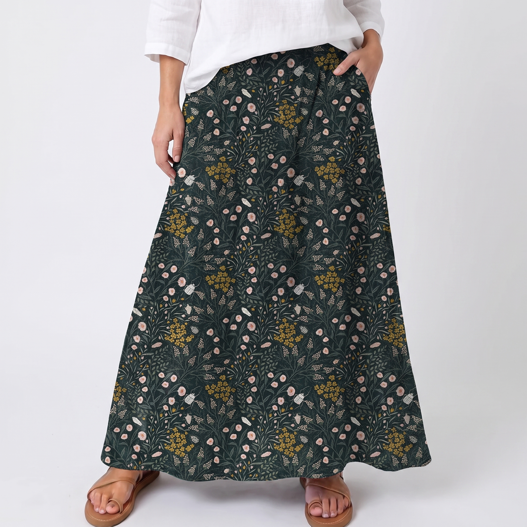 Women's Maxi Skirt Tropical Print Elastic Waist Pockets Beach Boho