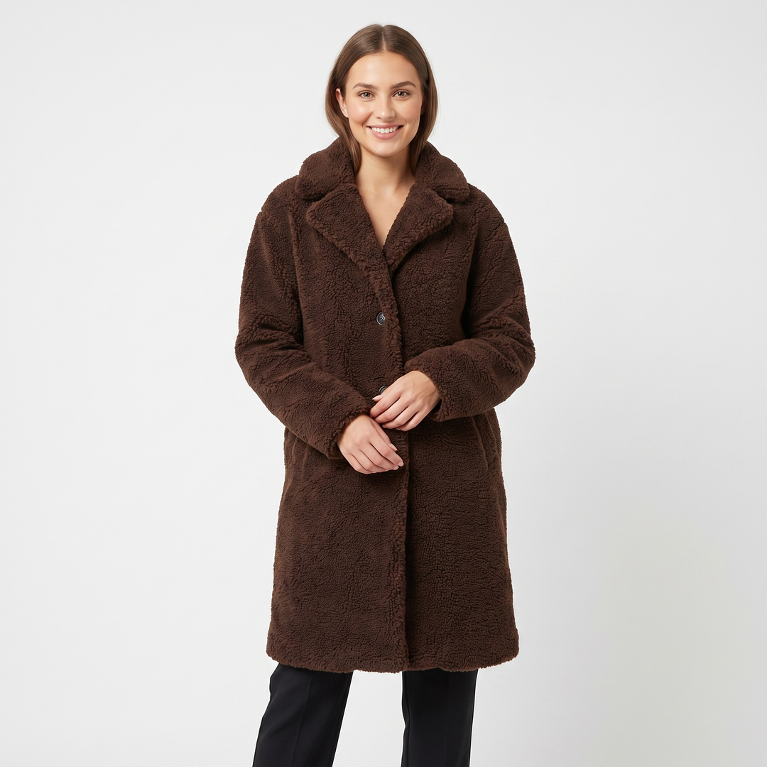 Women's Teddy Bear Coat Faux Shearling Button Up Lapel Long Warm Winter Jacket