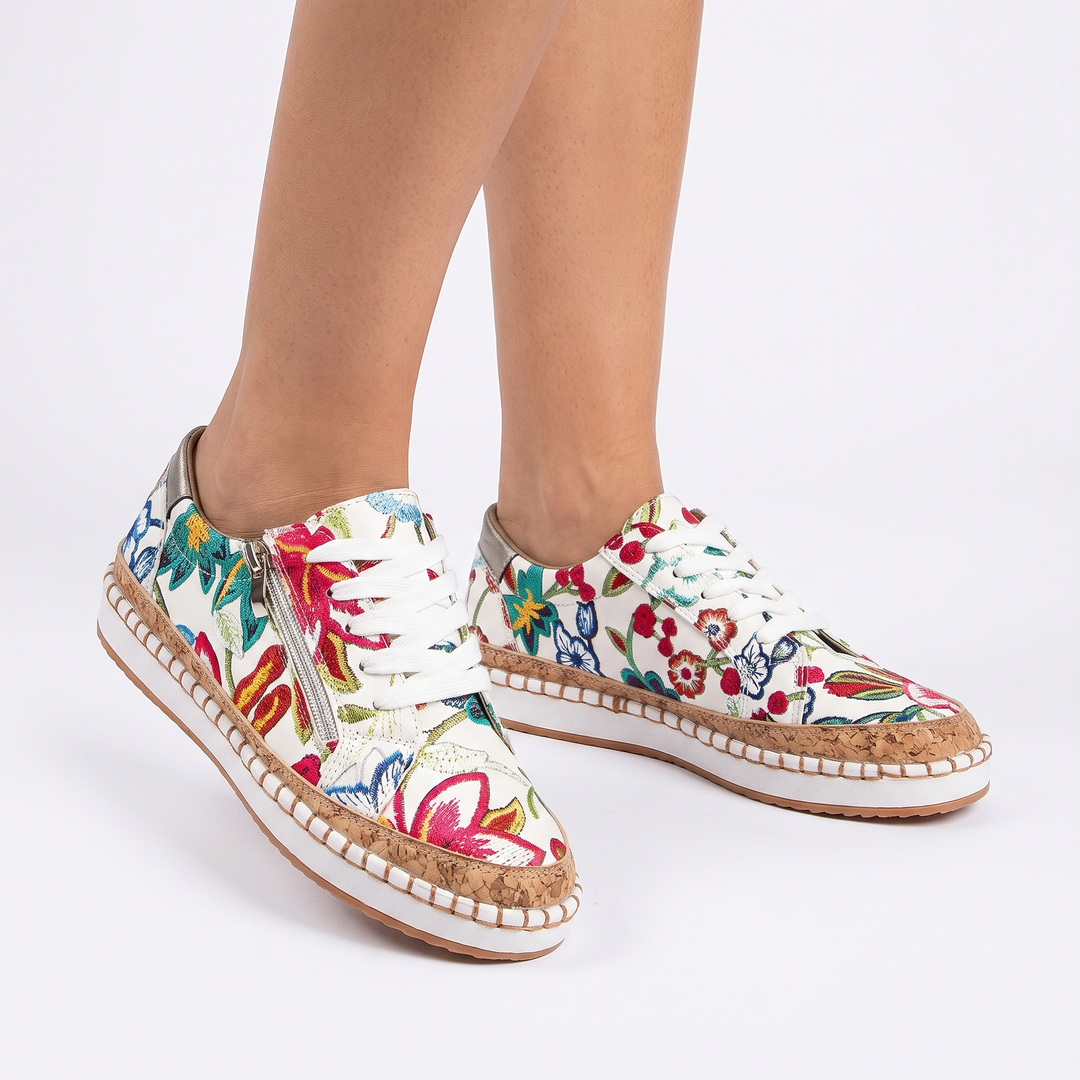 Women's Platform Sneakers Cork Sole Lace Up Side Zip Casual Trainers