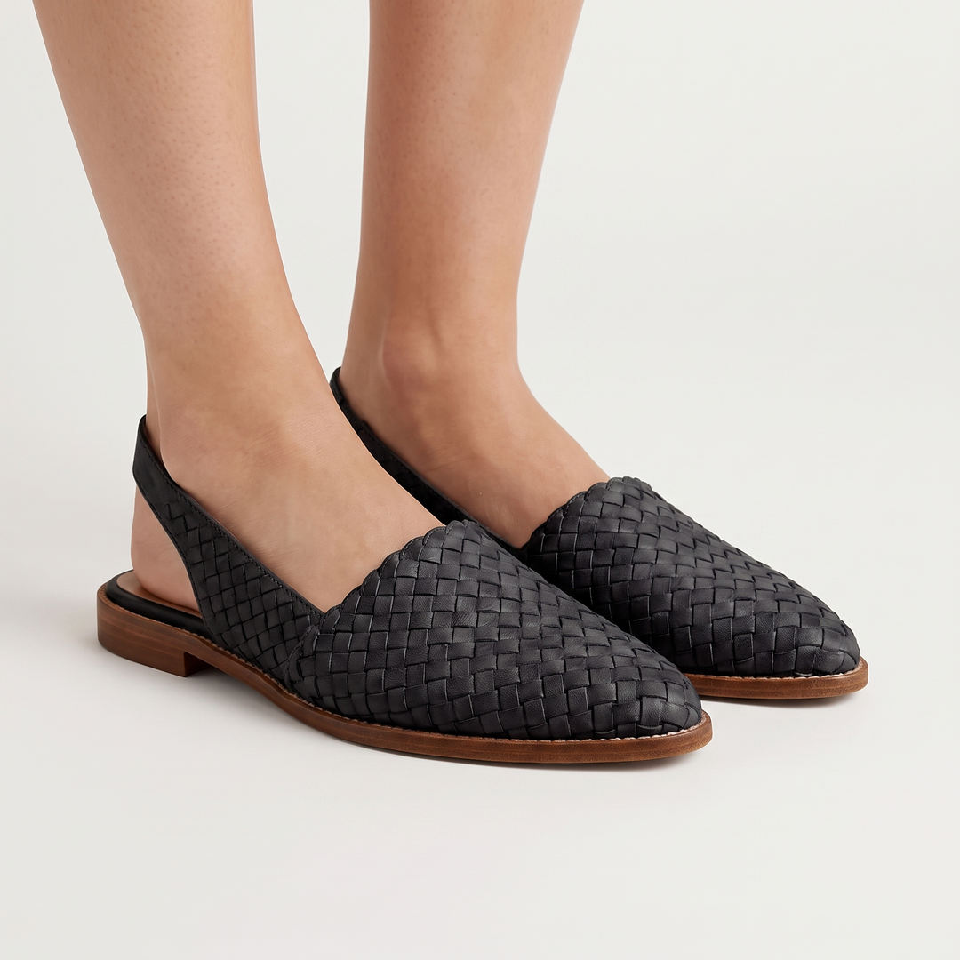 Women's Woven Pointed Toe Flat Shoes Slip On Leather Look Casual Loafer