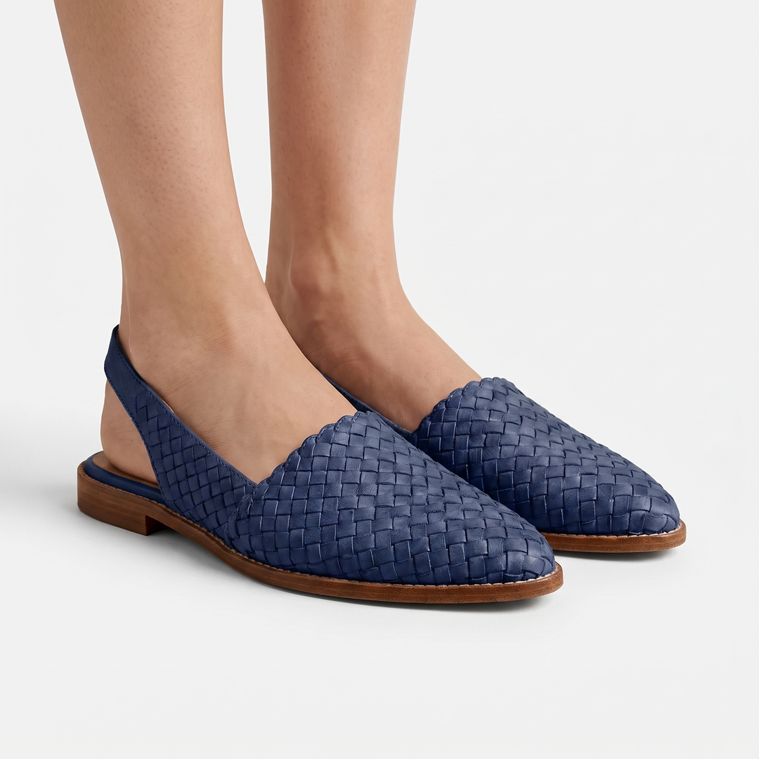 Women's Woven Pointed Toe Flat Shoes Slip On Leather Look Casual Loafer