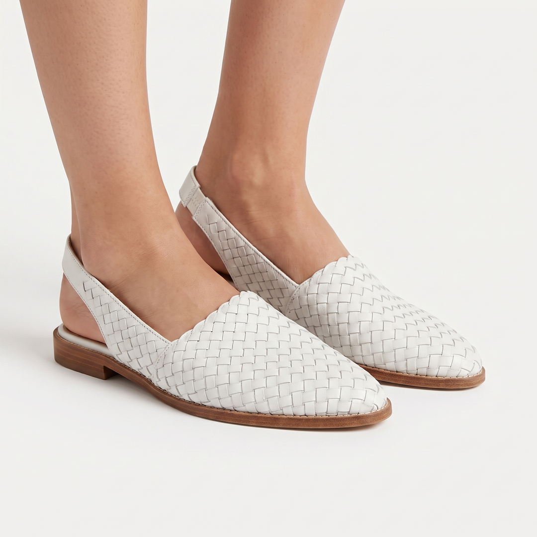 Women's Woven Pointed Toe Flat Shoes Slip On Leather Look Casual Loafer