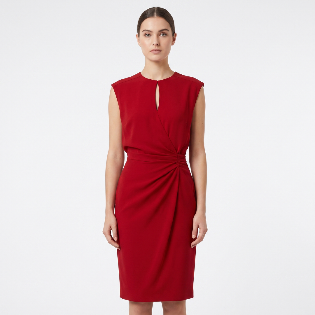 Women's Ruched Waist Midi Dress Sleeveless Keyhole Neck Wrap Skirt Formal