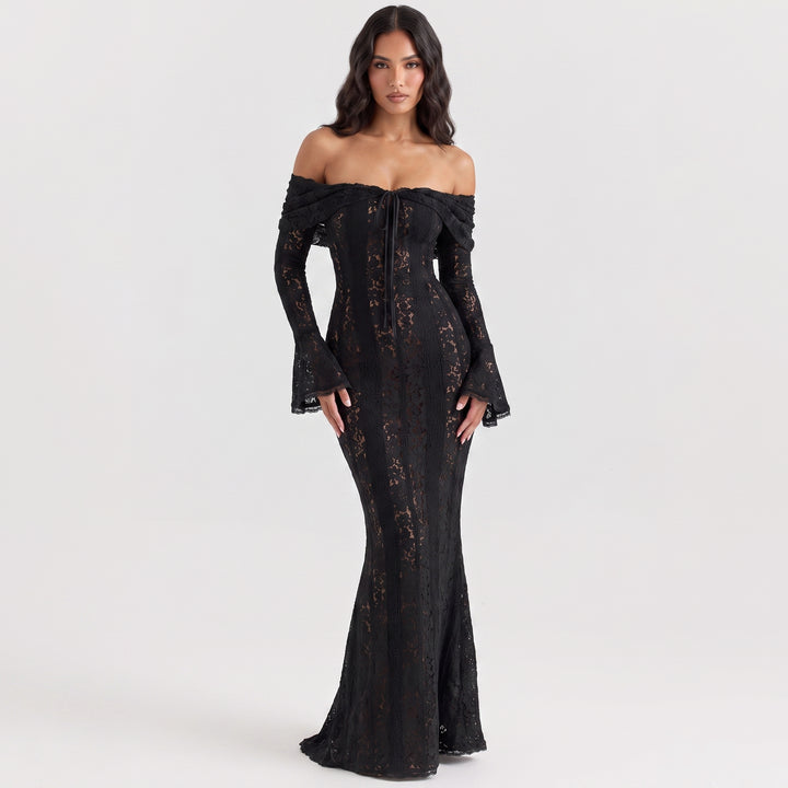 Women's Lace Corset Maxi Dress Off-Shoulder Long-Sleeve Mermaid Formal Gown