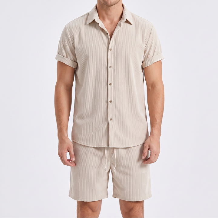 Men's Linen Shirt and Shorts Set Two-Piece Summer Casual Outfit
