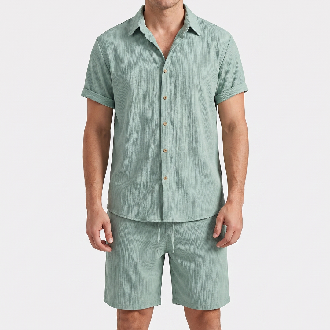 Men's Linen Shirt and Shorts Set Two-Piece Summer Casual Outfit