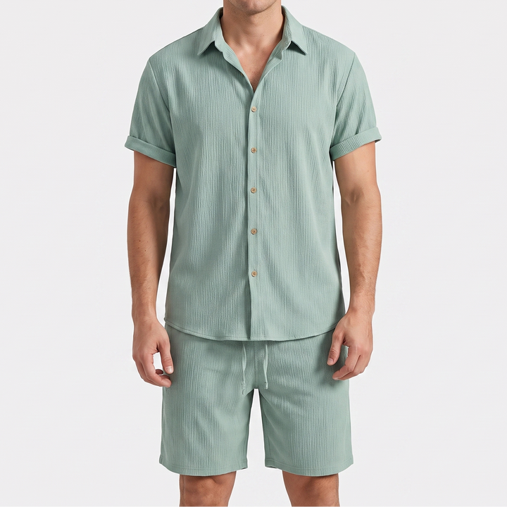 Men's Linen Shirt and Shorts Set Two-Piece Summer Casual Outfit