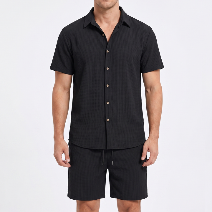 Men's Linen Shirt and Shorts Set Two-Piece Summer Casual Outfit