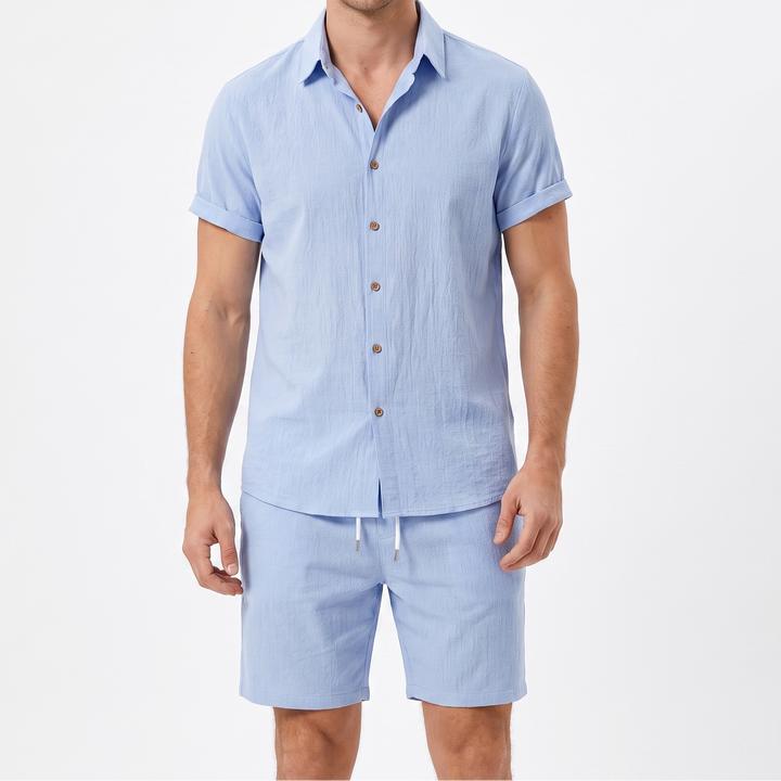 Men's Linen Shirt and Shorts Set Two-Piece Summer Casual Outfit