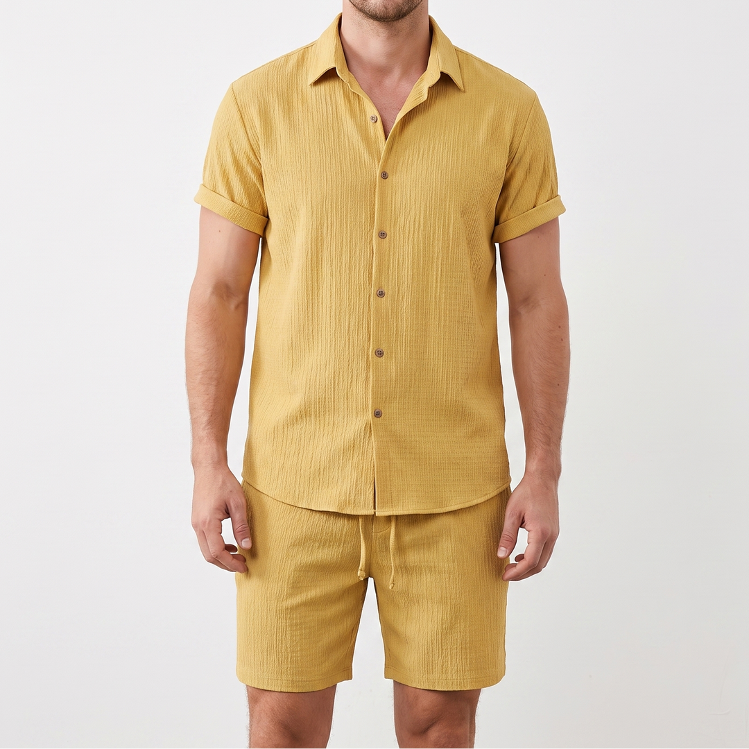 Men's Linen Shirt and Shorts Set Two-Piece Summer Casual Outfit