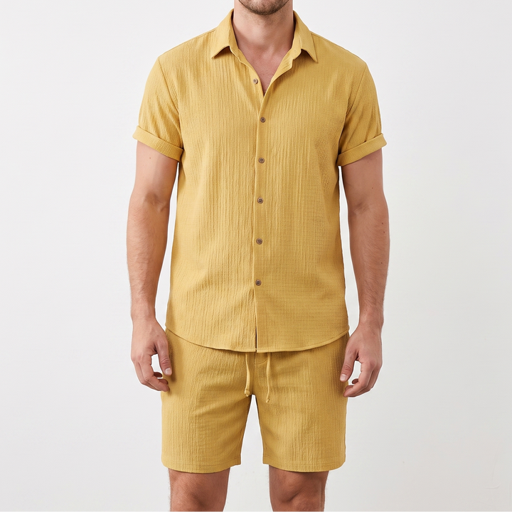 Men's Linen Shirt and Shorts Set Two-Piece Summer Casual Outfit